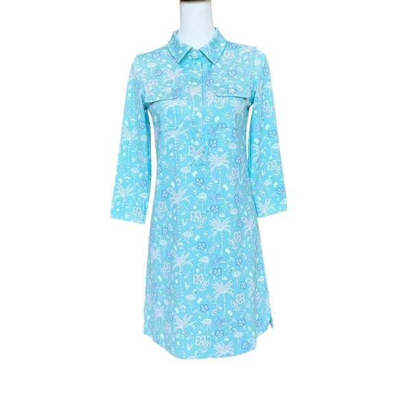 Vinyard Vines Shirt Dress Size XS Blue Printed Shift Sankaty UPF Tropical Margo - Picture 2 of 10